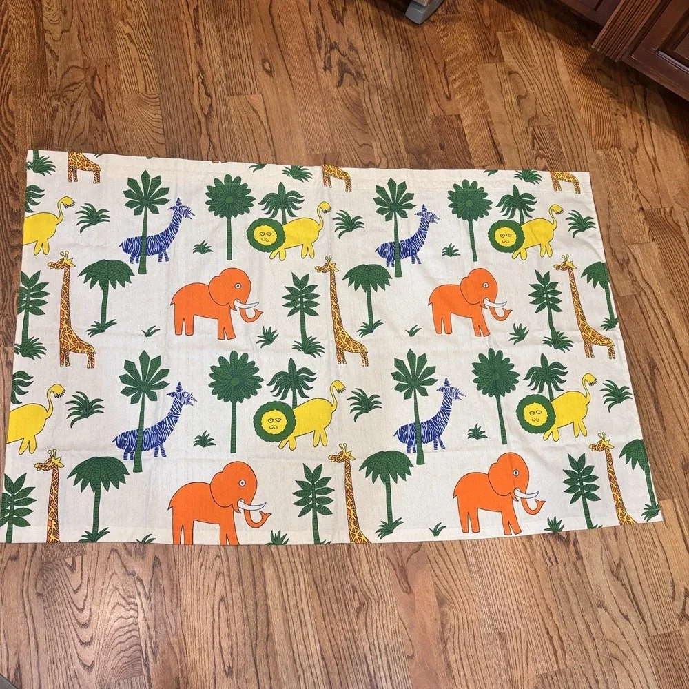 Vintage Mid Century Jungle Safari‎ Curtain Panels Set of 2 Elephants Lions Zebra
